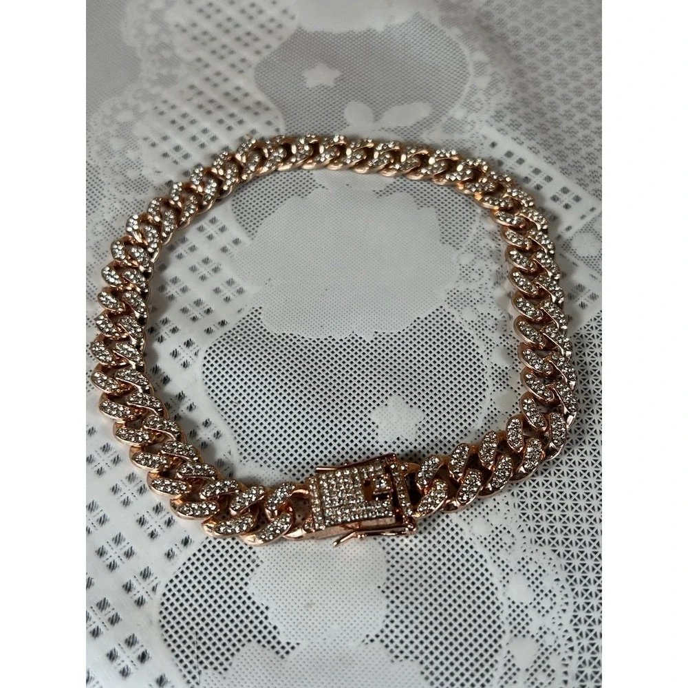 Rose Gold Dog Chain Collar Small Medium Large Diamond (14 Inch) 3.5mm